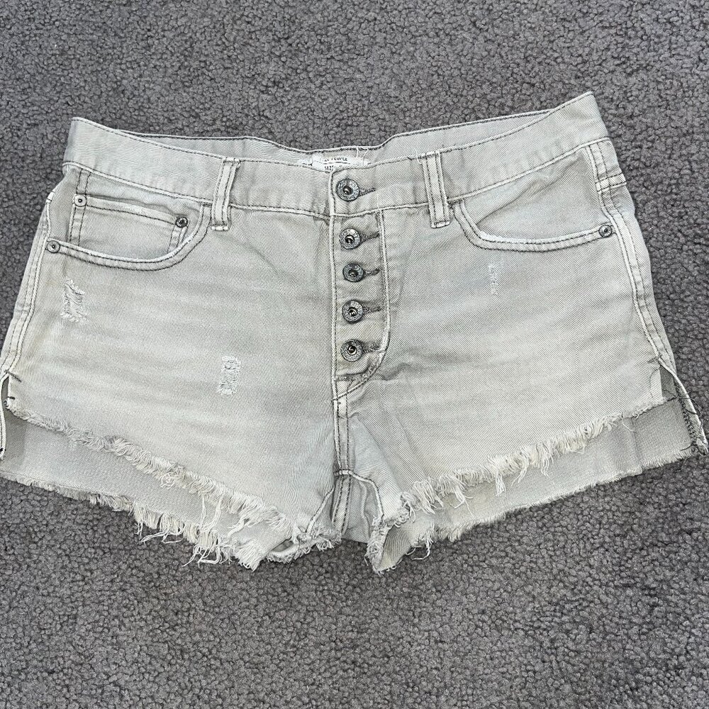Free People Runaway Jillian Cut Off Button Fly Raw Hem Jean Shorts JORTS W 27